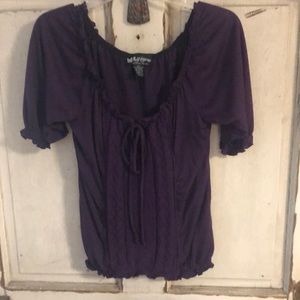 Self Esteem Round Elastic Neck Deep Purple Blouse Shirt Summer Casual Me…